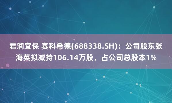 君润宜保 赛科希德(688338.SH)：公司股东张海英拟减持106.14万股，占公司总股本1%