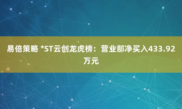 易倍策略 *ST云创龙虎榜：营业部净买入433.92万元